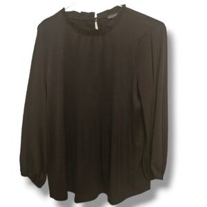 Adrianna Papell Solid  Ruffle Neck Pleated Blouse